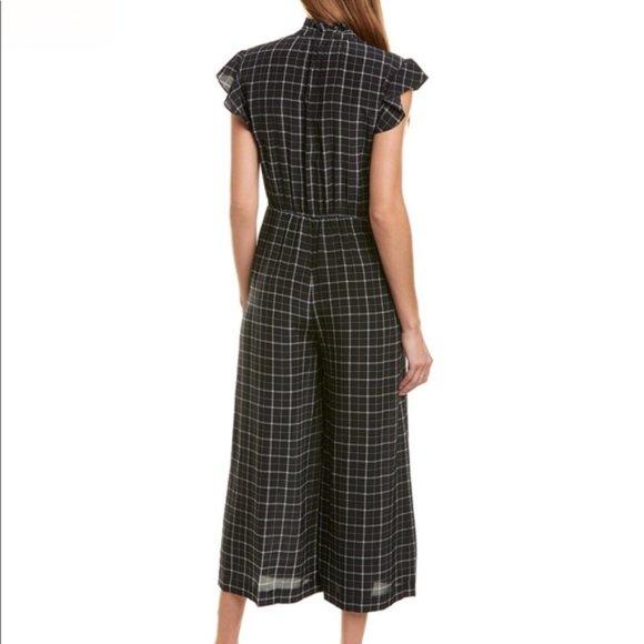 Rebecca Taylor Plaid Silk Windowpane Jumpsuit Size 2 (small) black Wide Leg - Picture 4 of 12